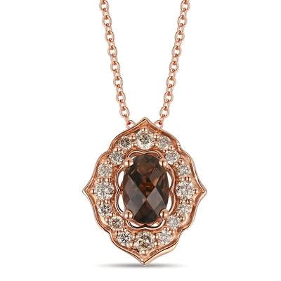 Le Vian 14K Strawberry Gold Oval Chocolat Quartz Pendant Necklace with Nude Diamond Halo