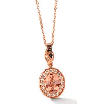 Le Vian 14K Strawberry Gold Peach Morganite with Vanilla and Chocolate Diamond Halo Pendant Necklace