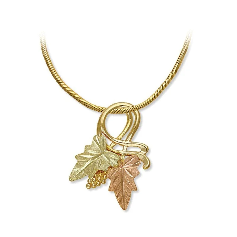 Leaves and Grapes Slide Pendant Necklace, 10k Yellow Gold, 12k Green and Rose Gold Black Hills Gold Motif, 18"