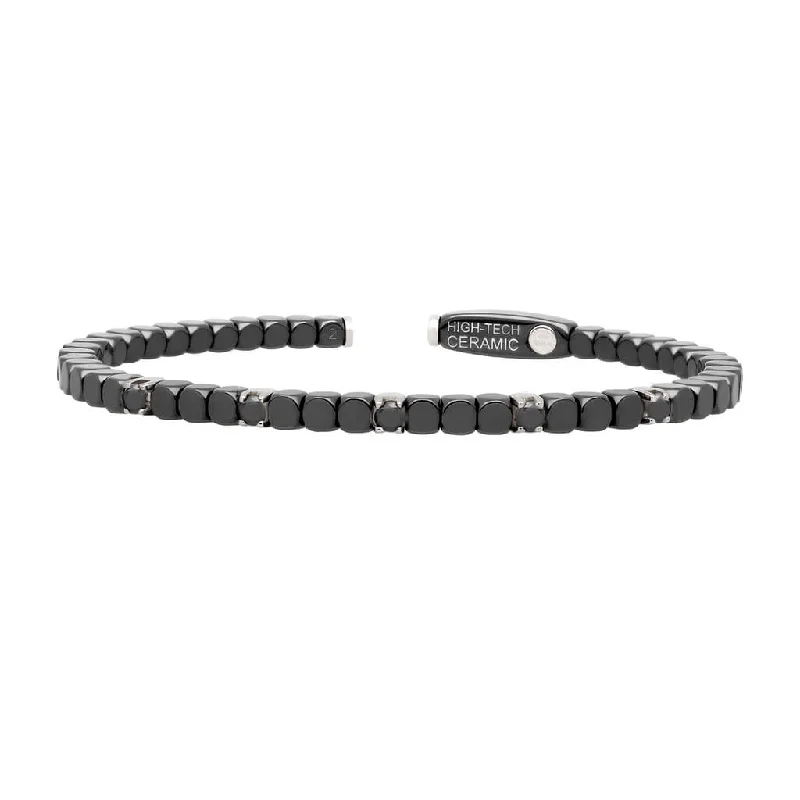 Men's Matte Black Ceramic Dado Bracelet with Five Diamonds