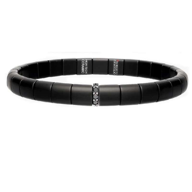 Men's Matte Black Ceramic Bracelet with Diamond Bar