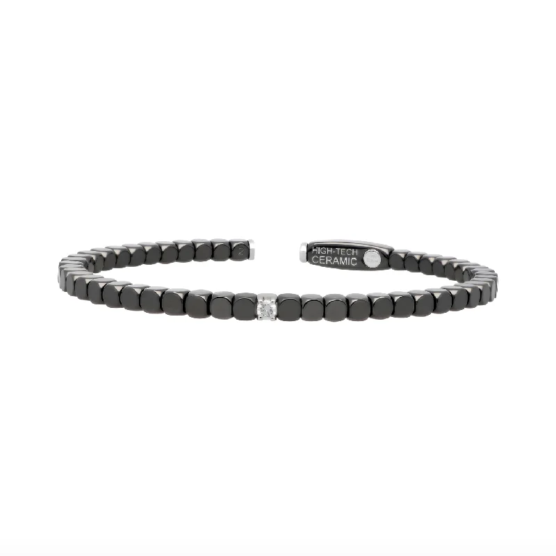 Men's Matte Black Ceramic Dado Bracelet with Single Diamond