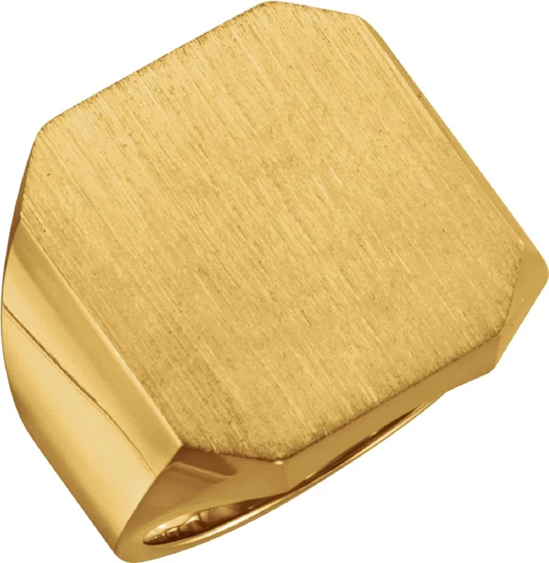 Men's Satin Brushed Signet Ring, 10k Yellow Gold, Size 8.5 (22x20MM)