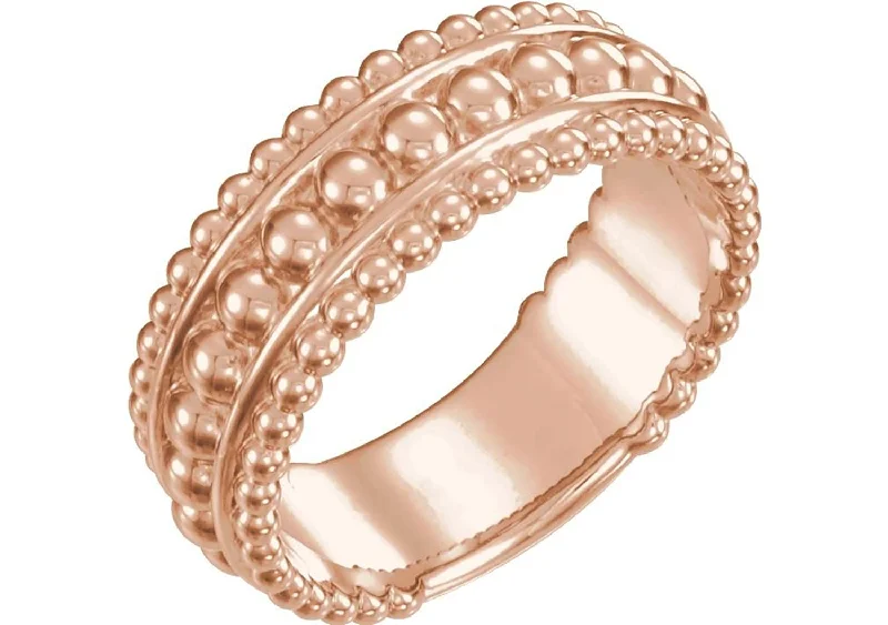 Mirror-Polished Beaded Ring, 14k Rose Gold, Size 9