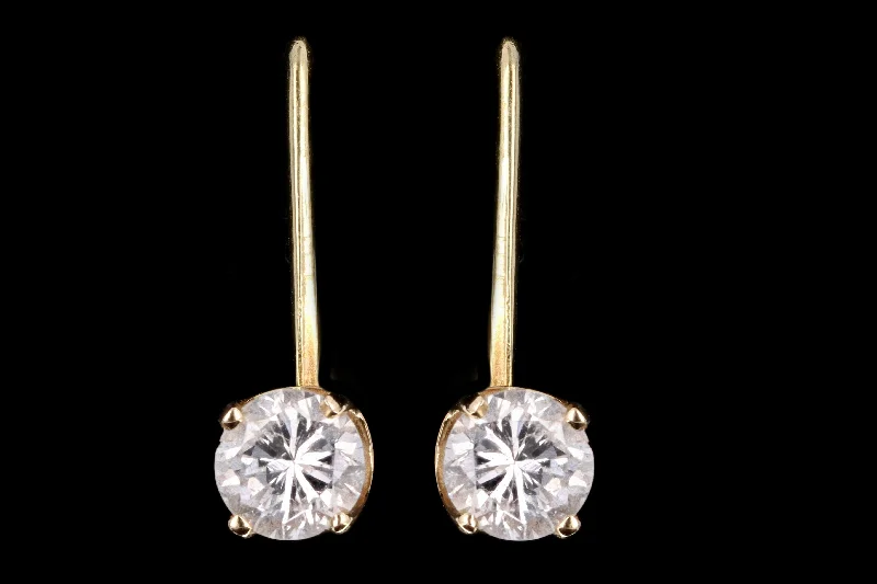 Modern 14K Yellow Gold .60 Carat Total Weight Round Brilliant Diamond Shepherd Hook Drop Earrings