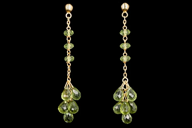 Modern 14K Yellow Gold Briolette Cut Peridot Drop Earrings