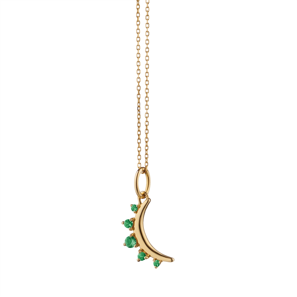 Monica Rich Kosann 18K Yellow Gold Moon Pendant Necklace with Emeralds