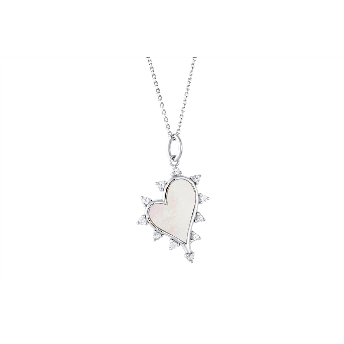 Monica Rich Kosann Sterling Silver Mother of Pearl Heart Charm Necklace with White Sapphire