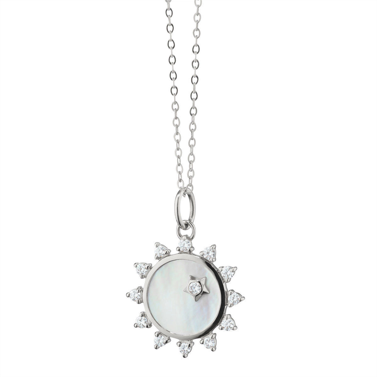 Monica Rich Kosann Sterling Silver Mother of Pearl Sun Charm Necklace