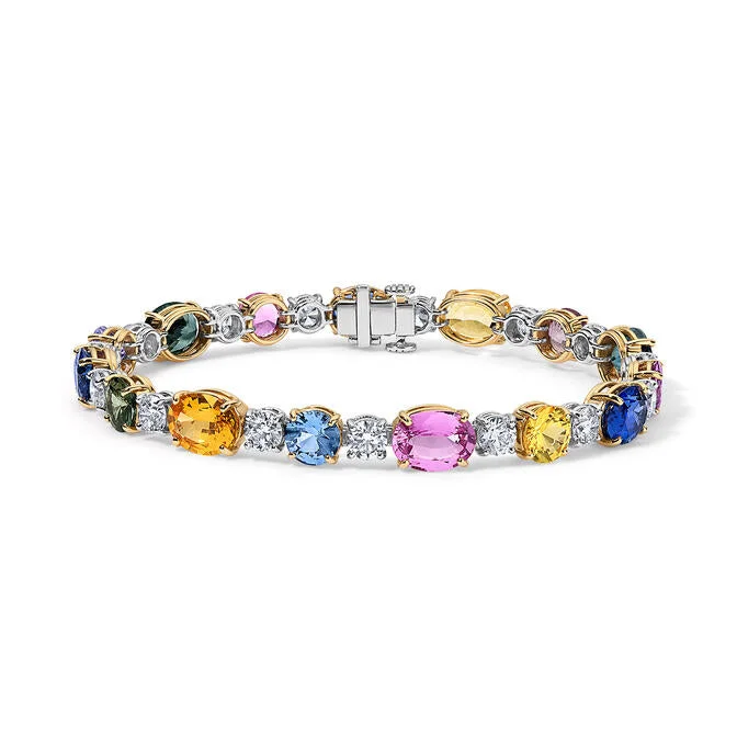 Multi-Colored Sapphire and Diamond Tennis Bracelet