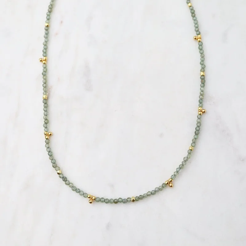 Light Green Apatite Tiny Gold Ball Charms Necklace