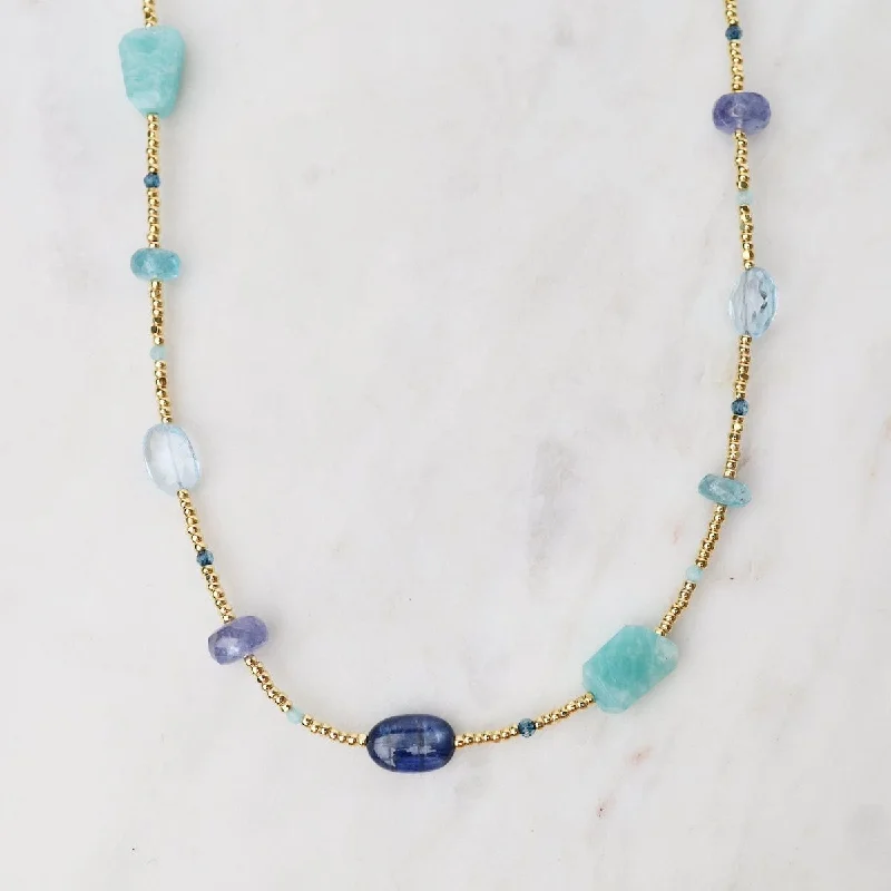 Gold Glass & Amazonite Mix Magentic Clasp Necklace