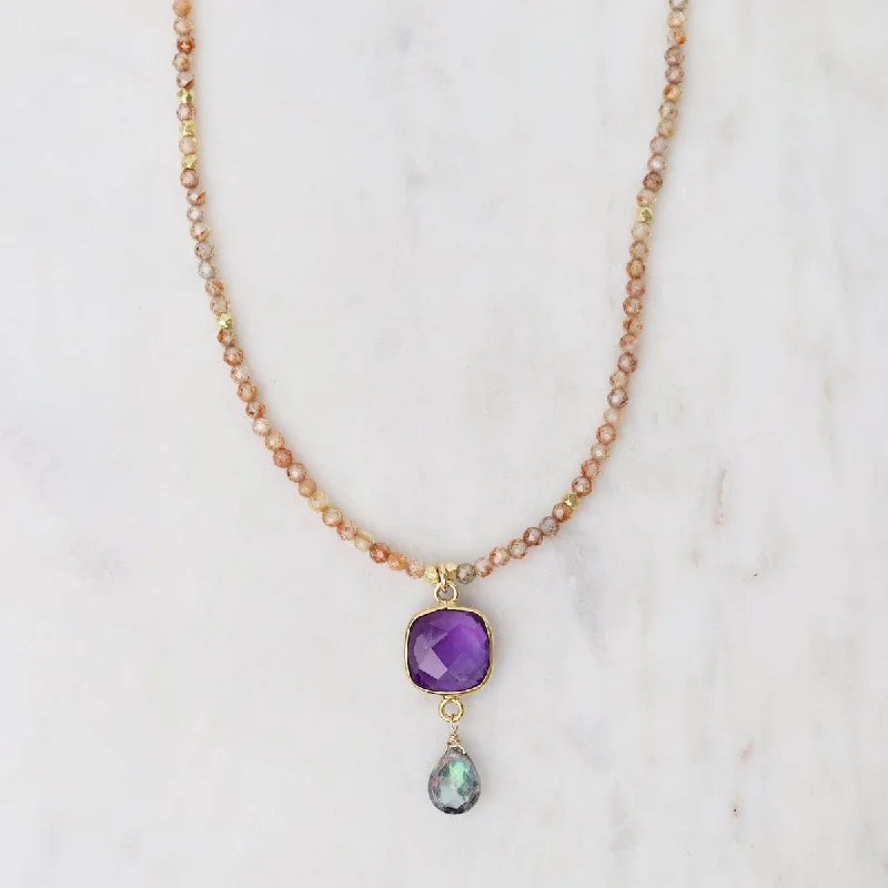 Amethyst Square Pendant in Vermeil Bezel Magnetic Clasp Necklace