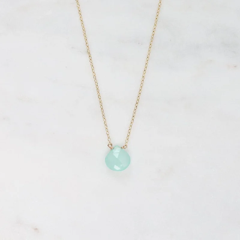 Gold Filled Chain with Aqua Blue Chalcedony Brio Necklace