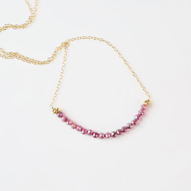 Gold Filled Chain with Dark Pink Silverite Gemstone Arc Necklace