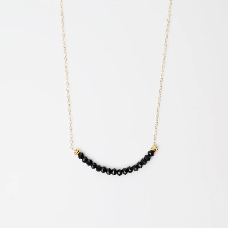 Gold Filled Chain with Mystic Black Gemstone Arc Necklace