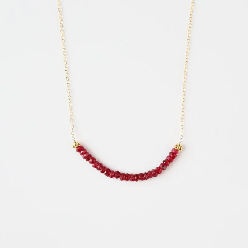 Gold Filled Chain with Dyed Ruby Gemstone Arc Necklace