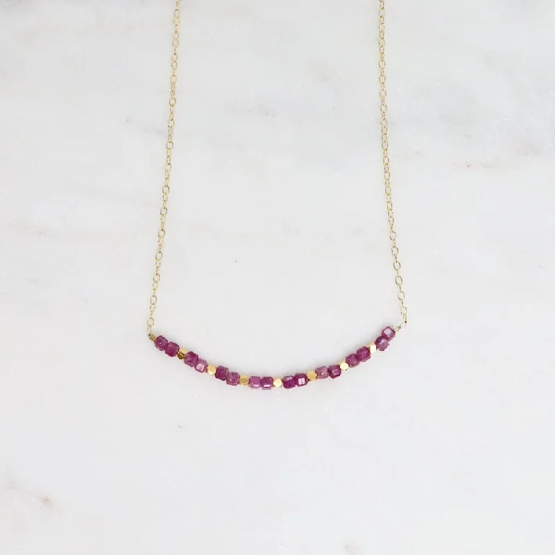 Dark Pink Silverite & 18k Gold Vermeil Cubes Arc Necklace