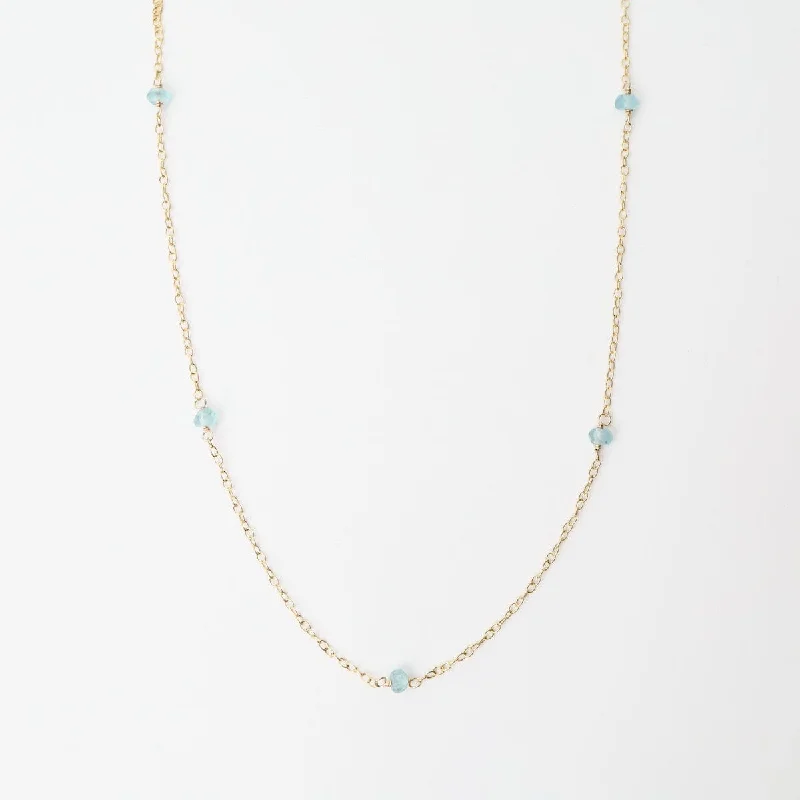 Gold Filled Chain with 5 Blue Topaz Gemstone Station Necklace