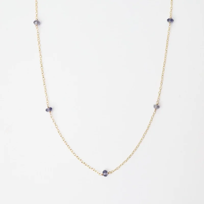 Gold Filled Chain with 5 Iolite Gemstone Station Necklace