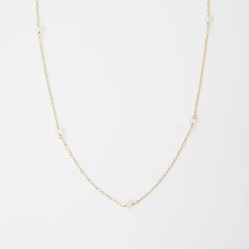 Gold Filled Chain with 5 Moonstone Gemstone Station Necklace