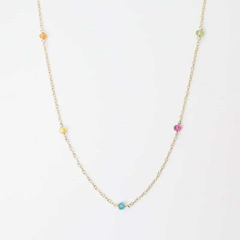 Gold Filled Chain with 5 Multi Gemstone Station Necklace