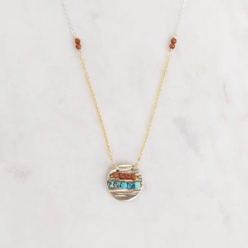 Gold Disc with Goldstone & Turquoise Necklace