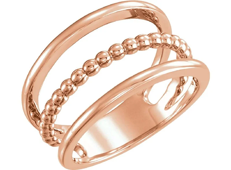 Negative Space Beaded Ring, 14k Rose Gold, Size 7.5