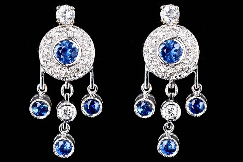 18K White Gold Sapphire & Diamond Drop Earrings