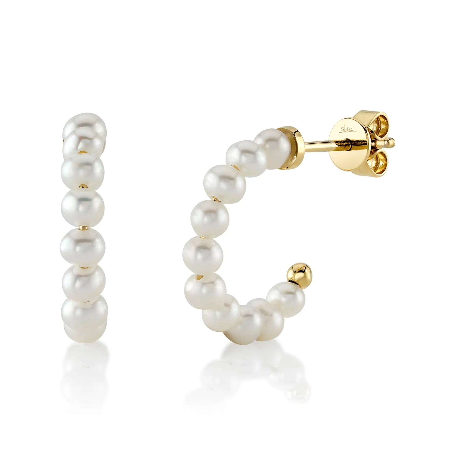 14K Yellow Gold Fresh Water Pearl Hoop Earrings