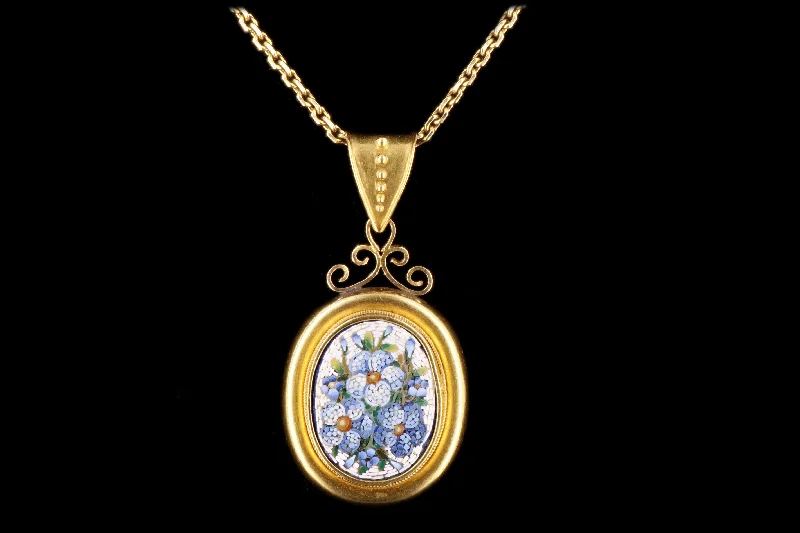 Victorian 22K Yellow Gold Micro Mosaic Pendant Necklace