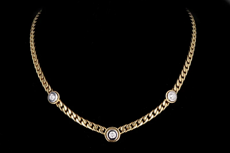 Modern 14K Yellow & White Gold .85 Carats Round Brilliant Cut Diamond Curb Link Necklace