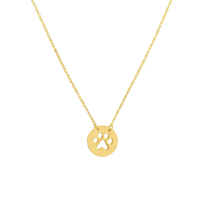 14K Yellow Gold Paw Print Pendant Necklace