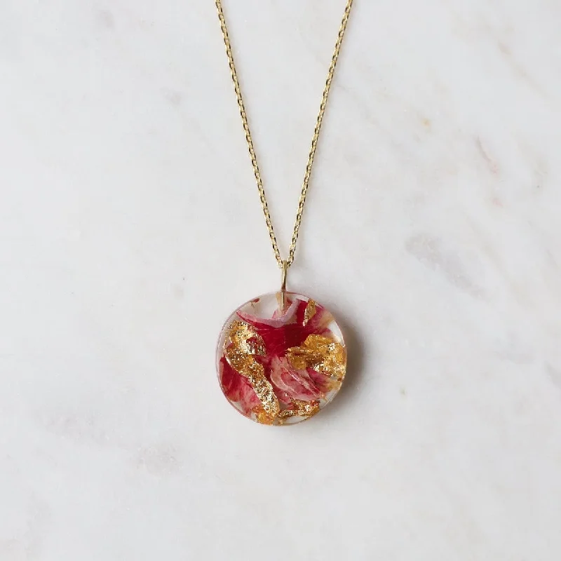 Botanical Small Round Rose Petal Pendant