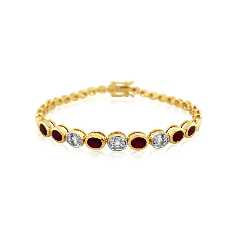 Oval Ruby and Diamond Illusion Bracelet