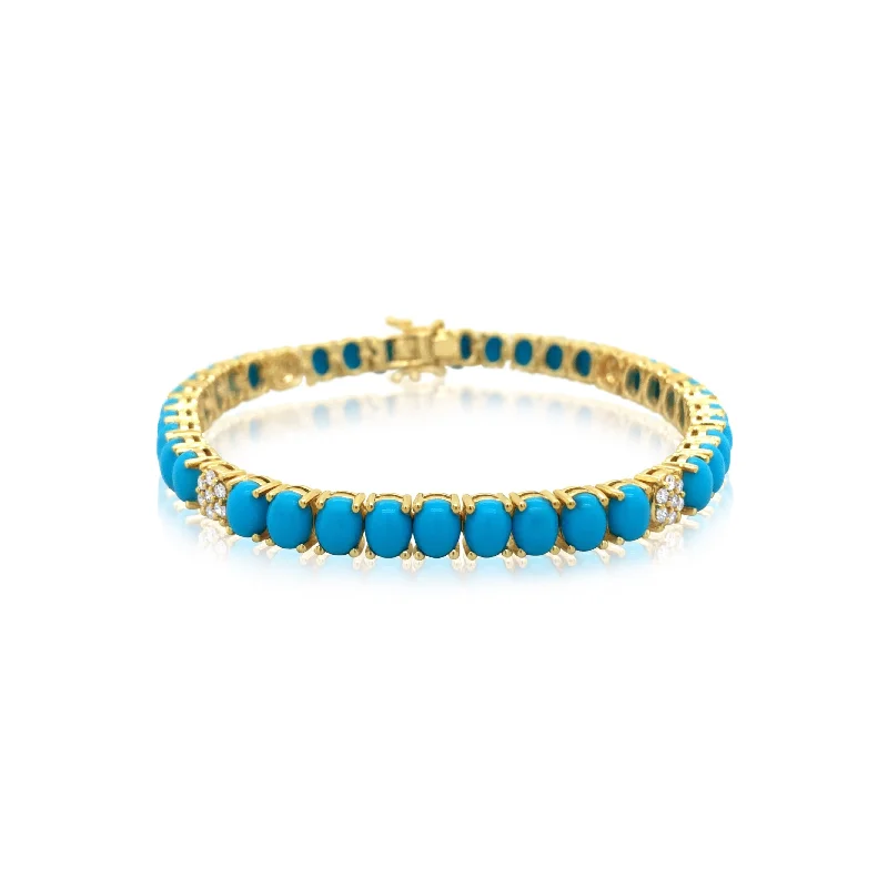 Oval Turquoise and Diamond Tennis Bracelet