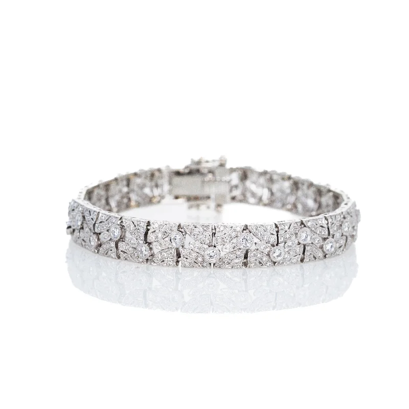 Platinum 2.70 Carat Diamond Milgrain Wide Bracelet