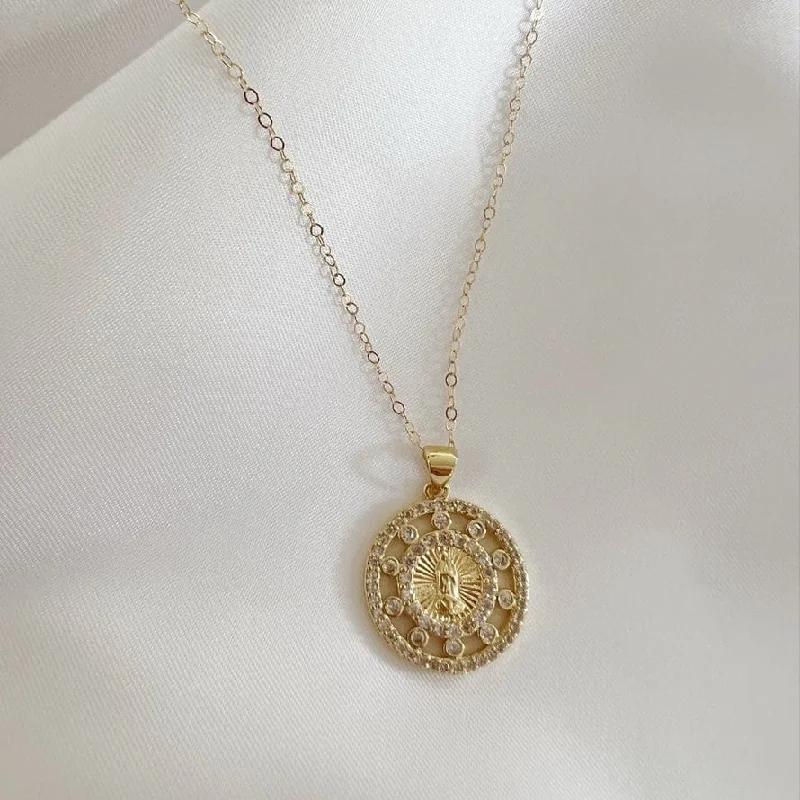 Prayer Mary Pendant Necklace Gold Filled