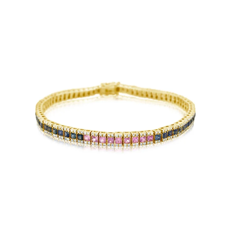 Princess-Cut Rainbow Sapphire and Diamond Tennis Bracelet