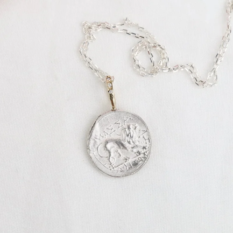 The Lion * Leo Zodiac* Sterling Silver & 14k Gold Necklace