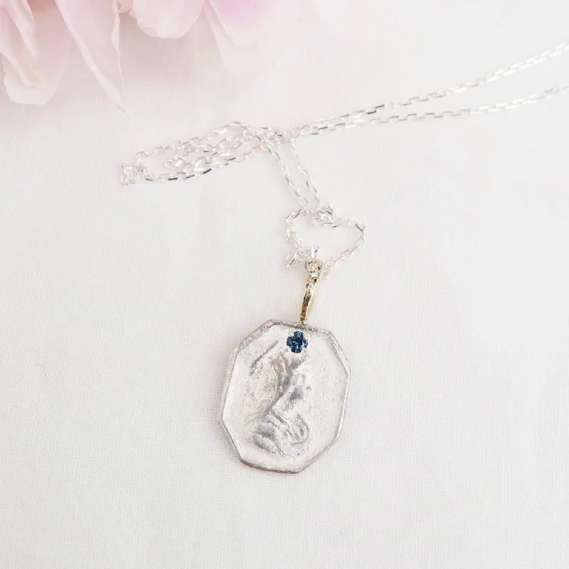 Mother Sterling Silver & 14k Gold Necklace with Montana Sapphire