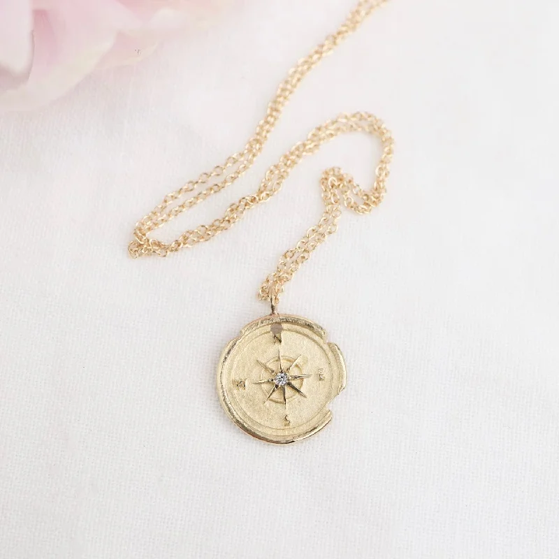 14k Gold Small Compass Artifact Necklace