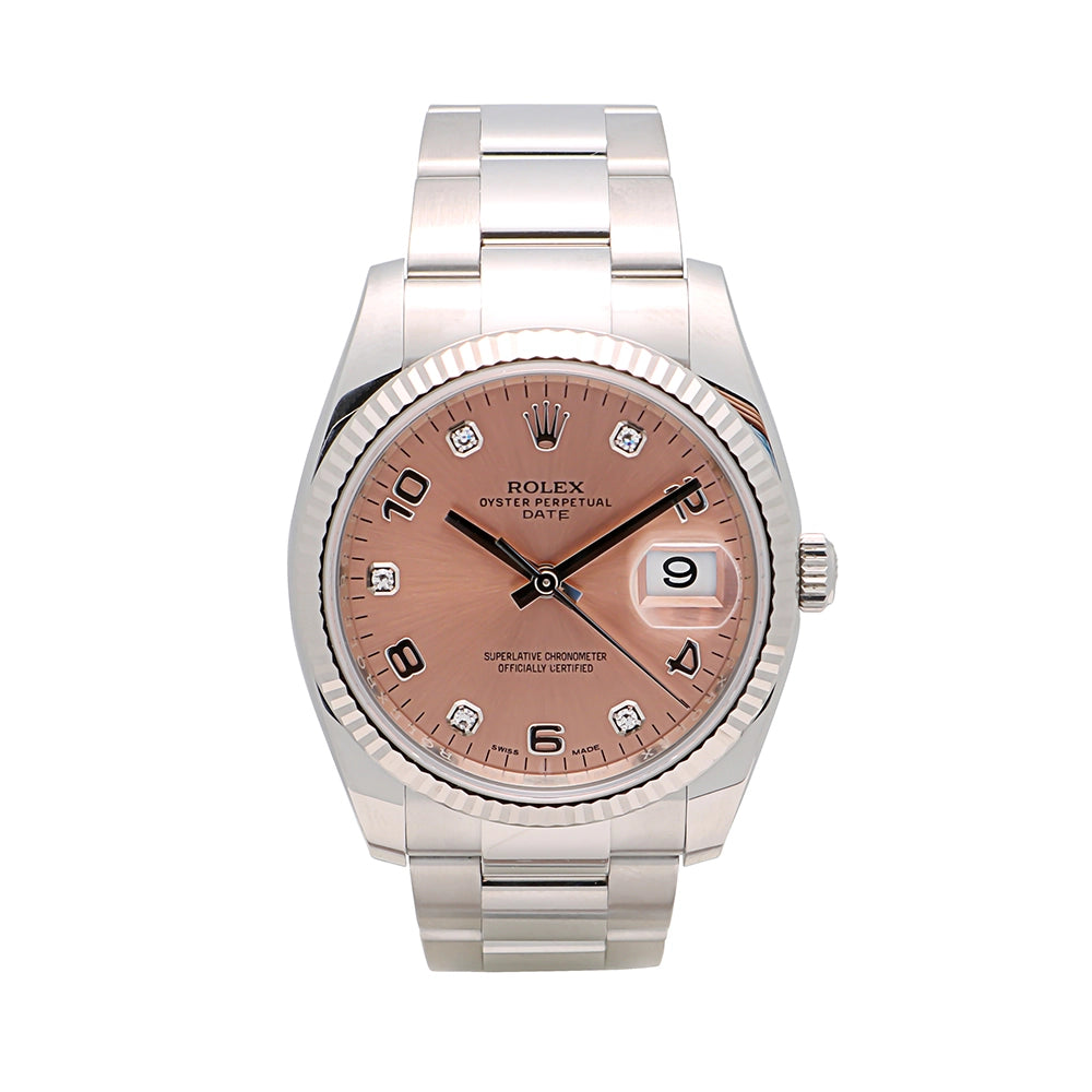 Rolex Date SS/WG Pink Diamond Dial Oyster Bracelet 34mm (Preowned)