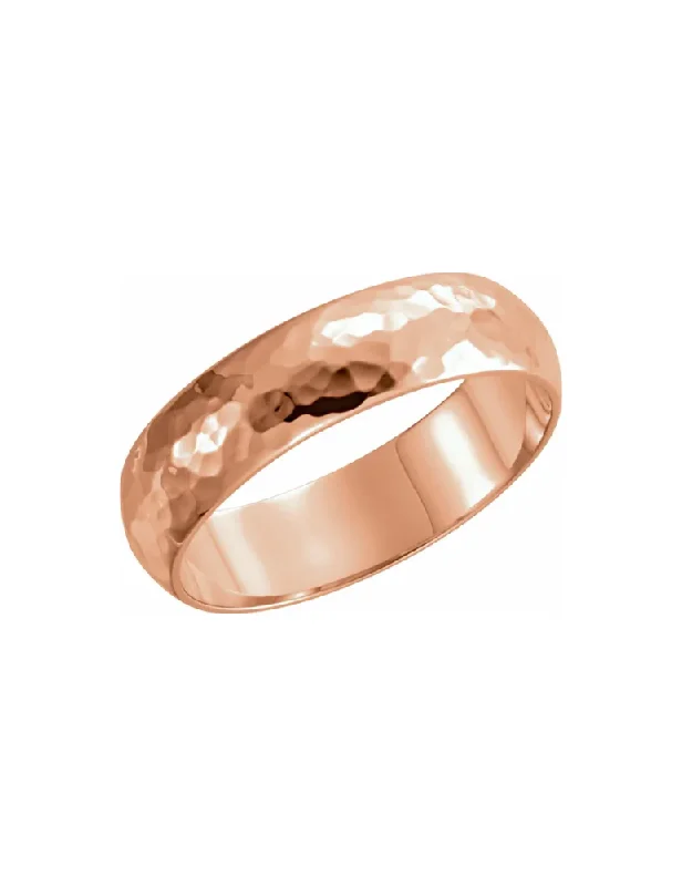 Rose Gold Half Round Band with Hammered Texture Band 14 Karat