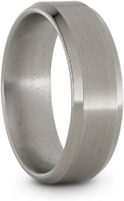 Satin Titanium 7mm Comfort-Fit Beveled Edge Wedding Band, Size 10.5