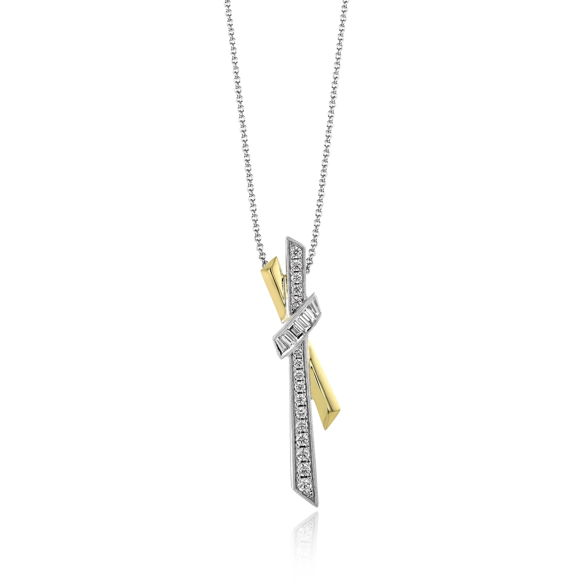 Simon G 18K Yellow and White Gold Crossover Diamond Pendant Necklace