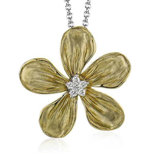 Simon G 18K Yellow and White Gold Flower Pendant with Diamond Center Necklace