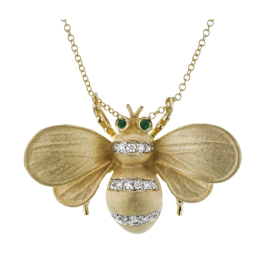 Simon G 18K Yellow Gold Bee Pendant Necklace with Diamond and Emerald Eyes