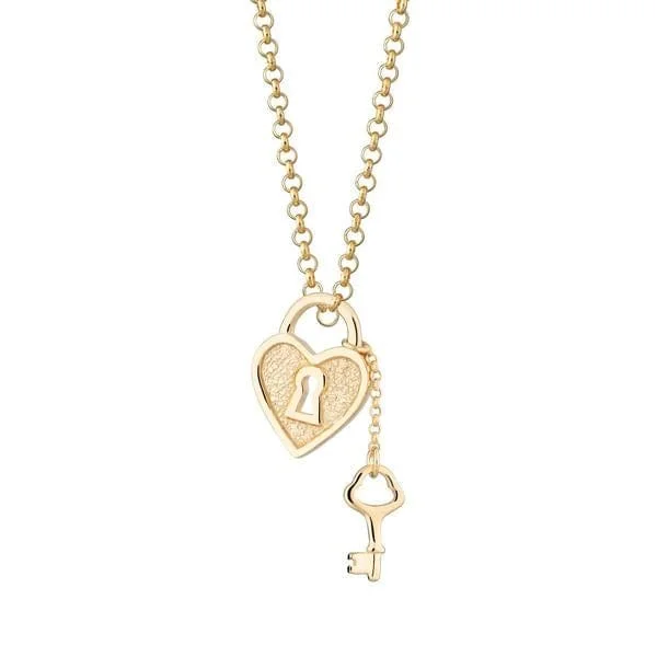 Heart Shaped Padlock & Key Necklace - 18k Gold Plated