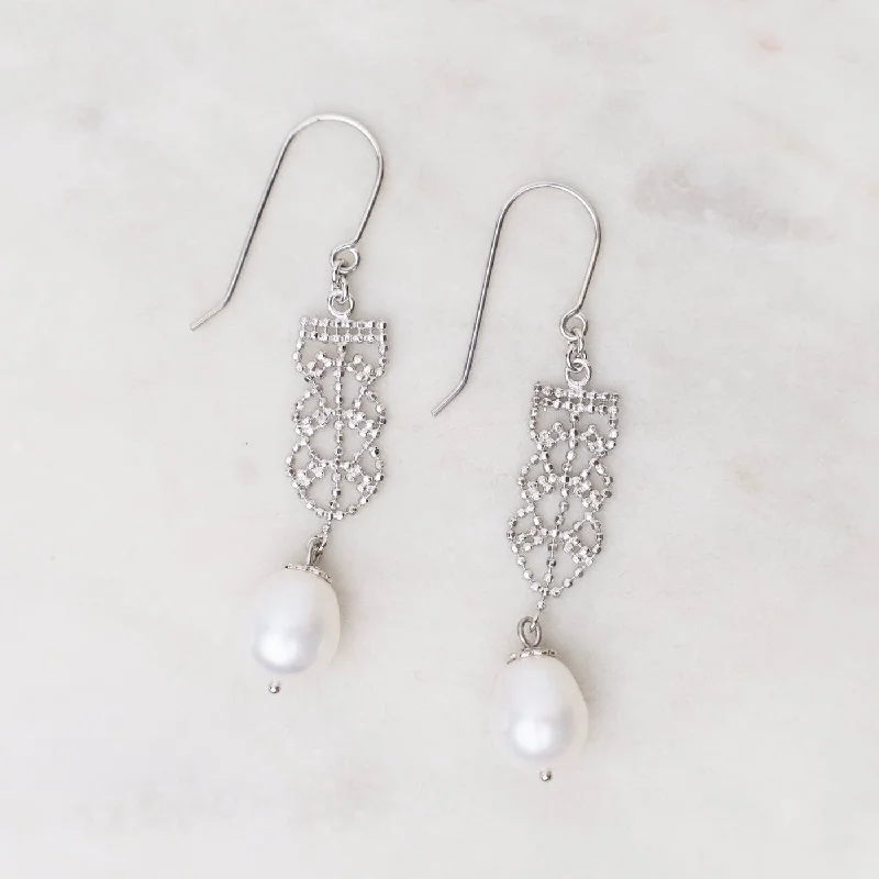 Sterling Lace Drop with Pearl Earrings